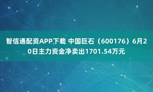 智信通配资APP下载 中国巨石（600176）6月20日主力资金净卖出1701.54万元